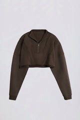 Acid Wash Cropped Sweatshirt in Brown