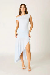 Mesh Asymmetric Midi Dress