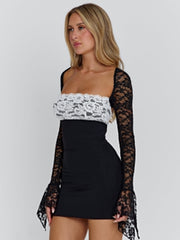 OMERA MINI DRESS BLACK WHITE