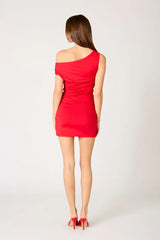 Ruched One Shoulder Mini Dress