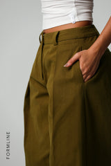 The Meridian Wide-Leg Trousers - Olive Oil