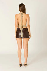 Faux Leather Grommet Mini Skirt