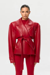 Vegan Leather Cropped Trench Jacket
