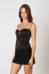 Lace Up Jacquard Bustier Top