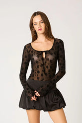 Flocked Velvet Mesh Top