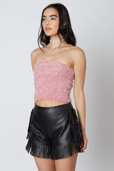 Vegan Leather Fringe Shorts