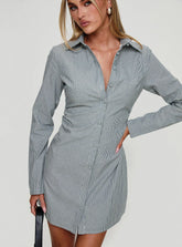 Publicity Long Sleeve Mini Dress Blue Pinstripe