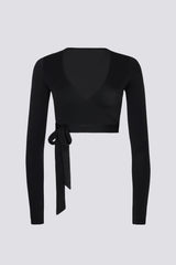 Soft Jersey Wrap Crop Top in Black