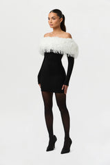 Butter Off-Shoulder Feather Dress