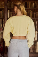 Brushed Jersey Button-Up Cropped Cardigan in Soft Yellow
