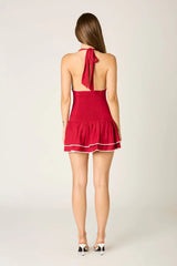 Contrast Trim Halter Mini Dress