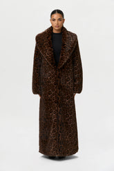 Faux Fur Leopard Long Coat