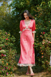 Divia Lace Floral Midi Dress in Red