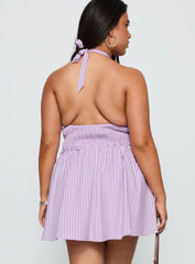 Attracted Halter Mini Dress Purple Stripe Curve