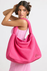 Oversized Fleece Tote Bag in Hot Pink