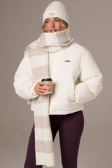 Knitted Striped Scarf in Ivory