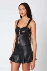 Faux Leather Pleated Mini Skort