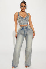 Chasing A Dream Embellished Stretch Straight Leg Jeans - Vintage Wash