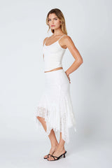 Lace Ruffle Midi Skirt