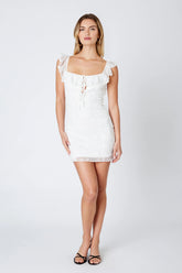 Lace Ruffle Keyhole Mini Dress