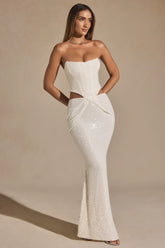 Embellished Cut-Out Draped Corset Gown in White