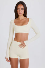 Long-Sleeve Crop Top in Cream