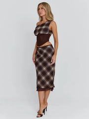 Vyorix NARELLE MIDI SKIRT BROWN CHECK