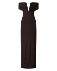 Alessia Maxi Dress - Off Shoulder Ruched Bodycon Dress in Chocolate