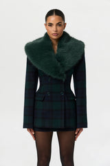 Suiting Plaid Faux Fur Blazer