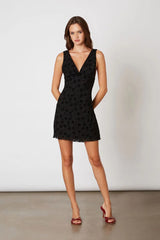 Flocked Velvet Mesh Mini Dress