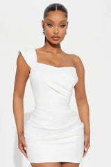 Isabella Removable Train Satin Mini Dress - White