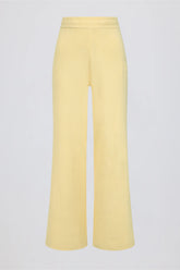 Ribbed Knit Wide-Leg Joggers in Lemon