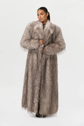 Faux Feather Plush Long Coat