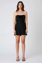 Strapless Rosette Satin Mini Dress