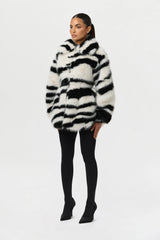 Faux Fur Plush Zebra Coat