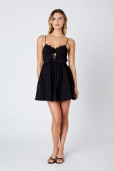 Gathered Cut-Out With Lace Trim Mini Dress