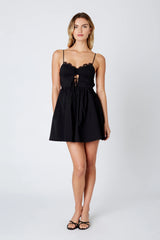 Gathered Cut-Out With Lace Trim Mini Dress