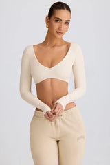 Ribbed Modal Long-Sleeve Crop Top in Ecru