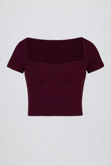 Soft Active Sweetheart-Neck Crop Top in Burgundy