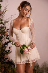 Kateproms Long Sleeve Lace Corset Mini Dress in Ivory