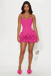 Blessed Beauty Ruffle Rosette Bandage Mini Dress - Hot Pink