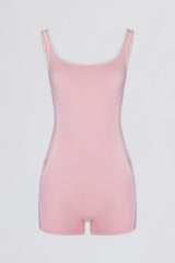 Soft Active Backless Contrast Unitard in Powder Pink