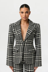 Houndstooth Plaid Suit Blazer