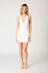 Lace Halter Flounce Mini Dress