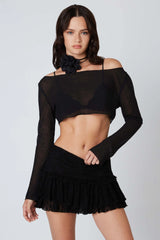 Mesh Cropped Long Sleeve Top