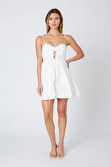 Gathered Cut-Out With Lace Trim Mini Dress