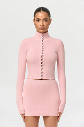 Knit Pearl Button Turtleneck Top