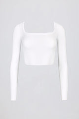 Seamless Soft Rib Cut-Out Crop Top in White