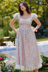 Mabel Floral Puff Sleeve Midi Dress