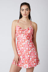 Floral Halter Bias Mini Dress